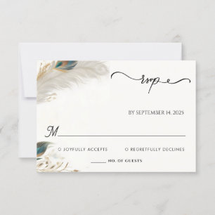 Feather Rustic Asian Sky Cloud Peacock Wedding RSVP Card