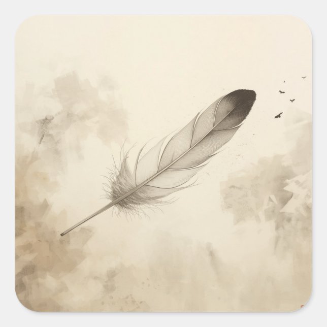 feather sketch paintings square sticker (Front)