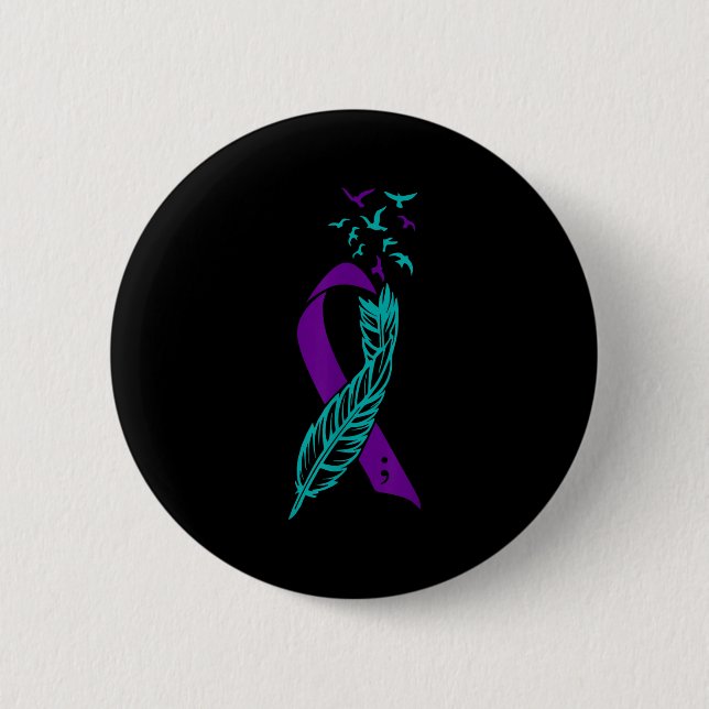 Feather Suicide Prevention Awareness You Purple Te 6 Cm Round Badge (Front)