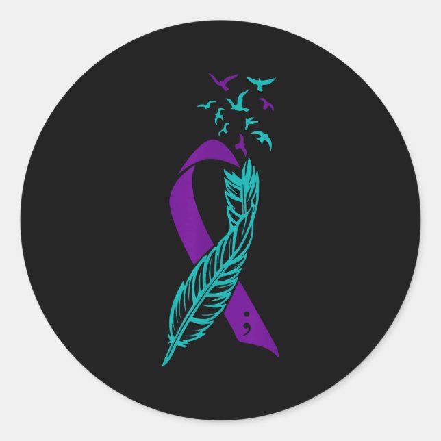 Feather Suicide Prevention Awareness You Purple Te Classic Round Sticker (Front)