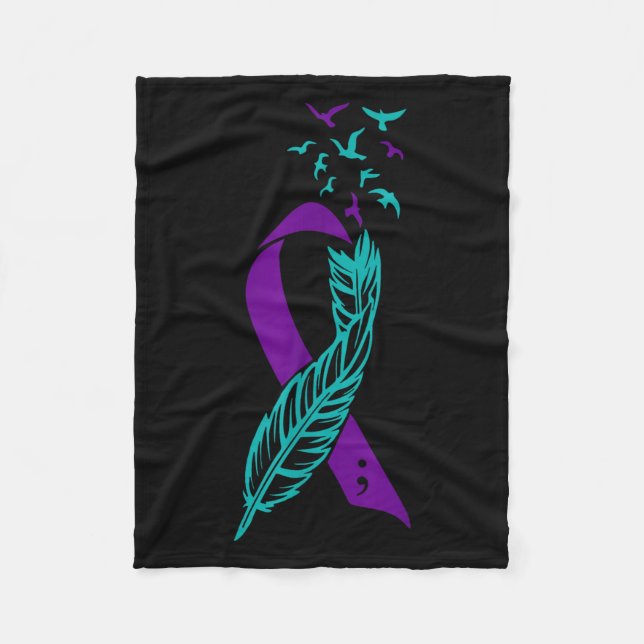 Feather Suicide Prevention Awareness You Purple Te Fleece Blanket (Front)