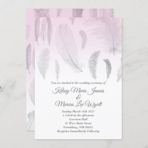 Feather Theme Wedding Invitation Pink and Grey