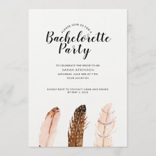 Feather Watercolor Bachelorette Party Invitation