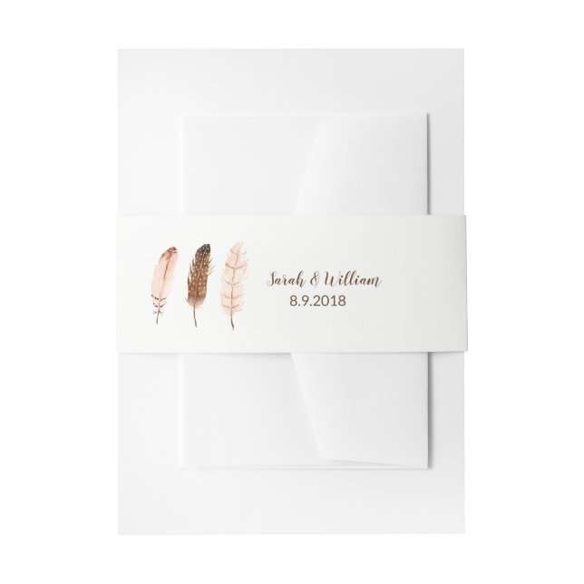 Feather Watercolor Belly Band Invitation Belly Band (Front Example)
