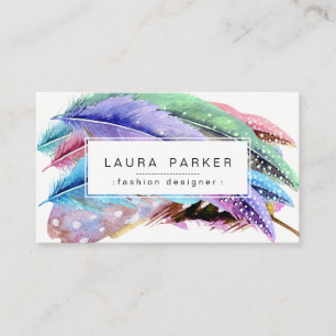Feather Watercolor Bohemian Vintage Girly Chic Business Card