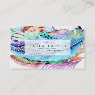 Feather Watercolor Boho Vintage Girly Chic Business Card