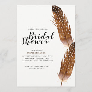 Feather Watercolor Bridal Shower Invitation