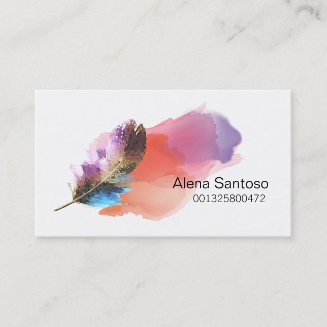 Feather Watercolor Business Card (Front)