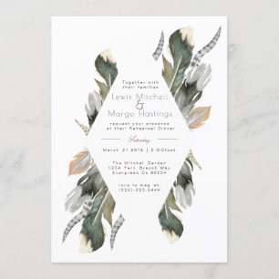 Feather Watercolor Diamond Overlay    Rehearsal Invitation
