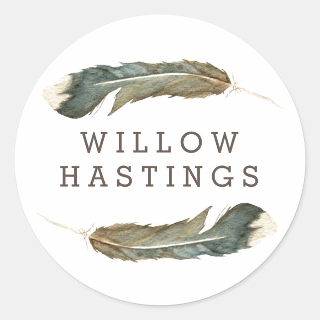 Feather Watercolor Duo Classic Round Sticker (Front)