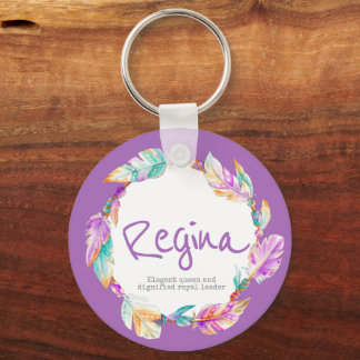 Feather watercolor name meaning aqua Regina Key Ring