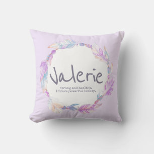 Feather watercolor name meaning valerie pillow
