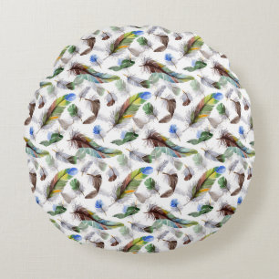 Feather Watercolor Pattern  Round Cushion