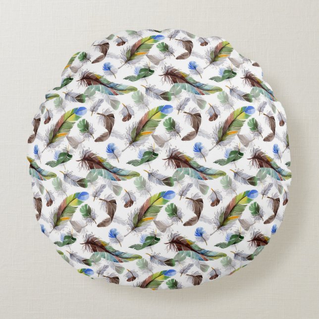 Feather Watercolor Pattern  Round Cushion (Front)