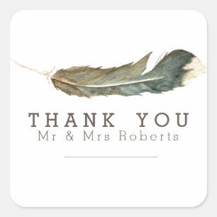 Feather Watercolor   Thank You Square Sticker