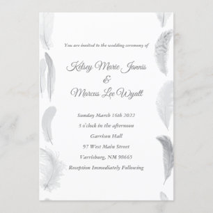 Feather Wedding Invitation White and Grey