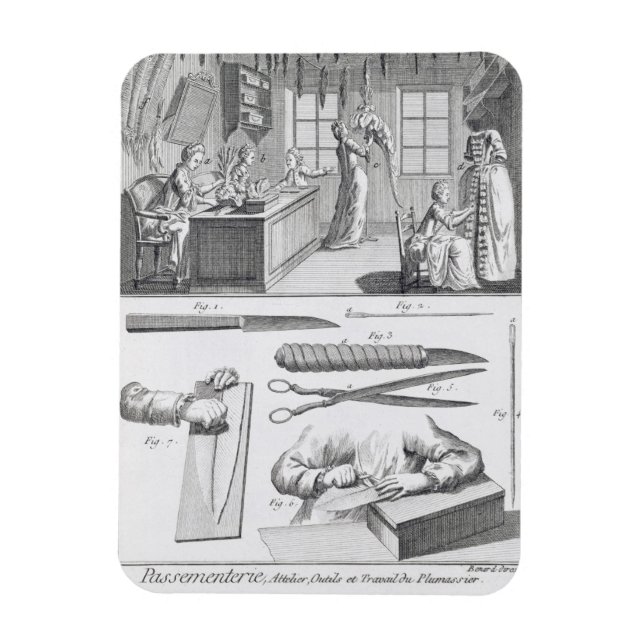 Feather workers and their tools, from the 'Encyclo Magnet (Vertical)