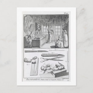 Feather workers and their tools, from the 'Encyclo Postcard