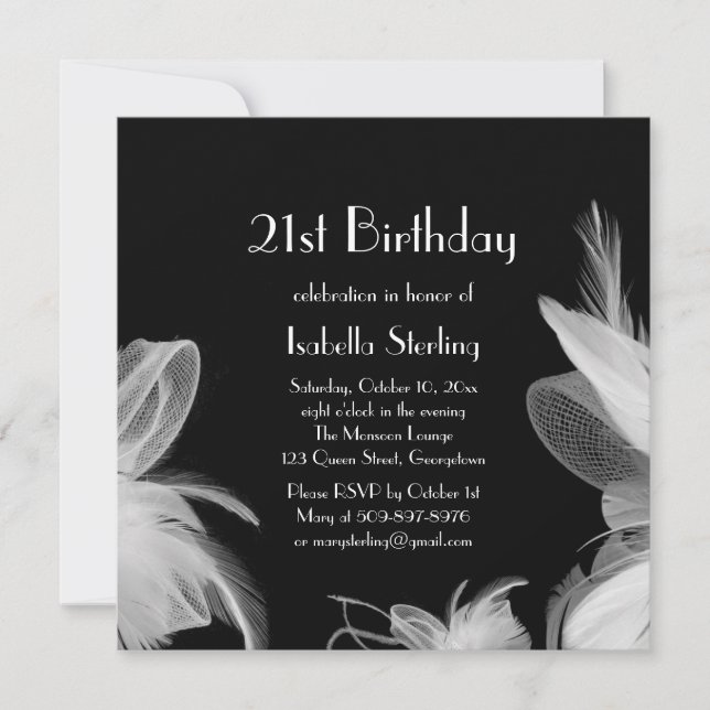 Feathered 1920's Birthday Invitations (Front)