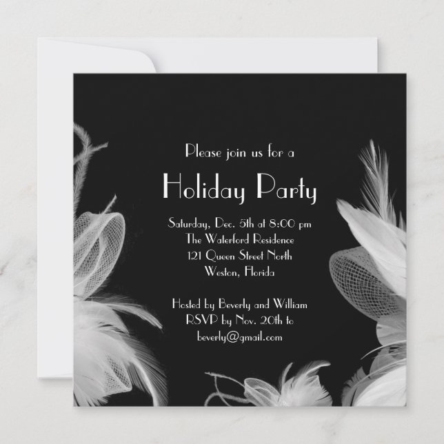Feathered 1920's Holiday Invitation (Front)