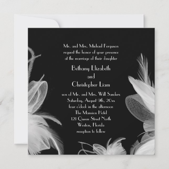 Feathered 1920's Wedding Invitation (Front)