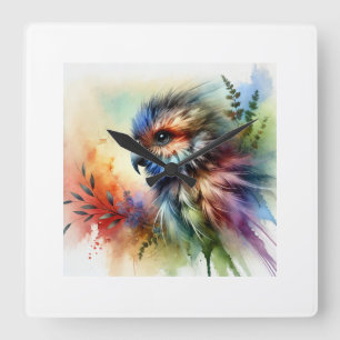 Feathered Animal 180724AREF120 - Watercolor Square Wall Clock