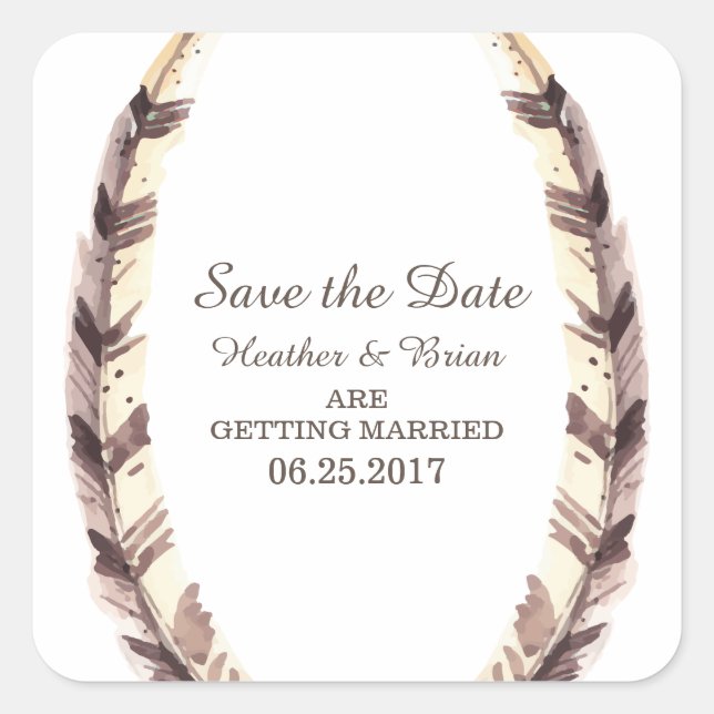 Feathered Border Save the Date Stickers (Front)