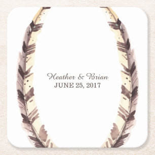 Feathered Border Wedding Paper Coasters