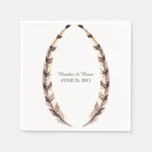 Feathered Border Wedding Paper Napkins