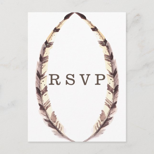 Feathered Border Wedding RSVP Postcard (Front)