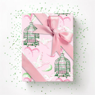 Feathered Fete in Pink and Green Wrapping Paper