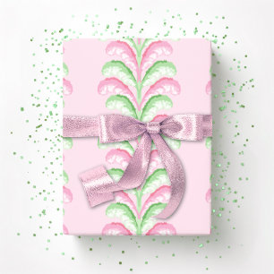 Feathered Fete Stripe in Pink and Green Wrapping Paper