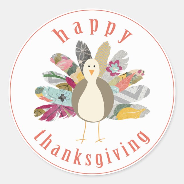 Feathered Friend Happy Thanksgiving Stickers (Front)