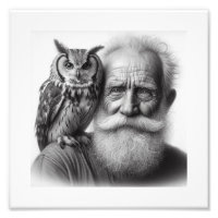 Feathered Friends: Older Man with Owl Wall Art
