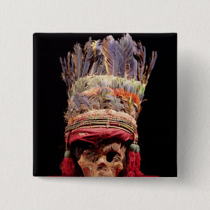 Feathered headdress on a skull, from Peru 15 Cm Square Badge