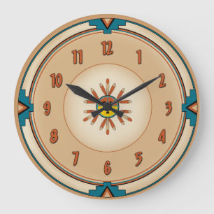 Feathered Kachina Sun Face Large Clock
