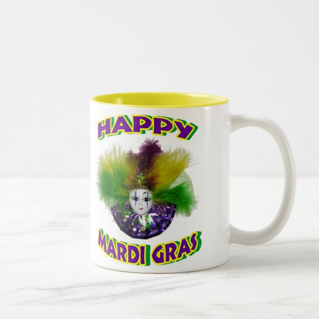 Feathered Mardi Gras Mask Two-Tone Coffee Mug (Right)