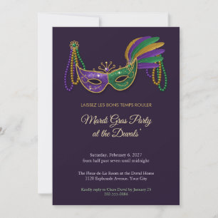 Feathered Mask Mardi Gras Masquerade Party Invitation