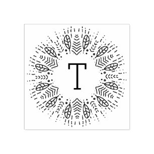 Feathered Monogram Rubber Stamp