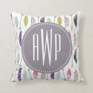 Feathers and Arrows Monogram Cushion