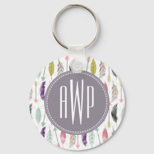 Feathers and Arrows Monogram Key Ring