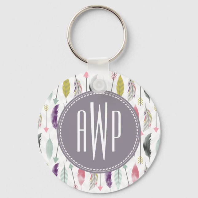 Feathers and Arrows Monogram Key Ring (Front)
