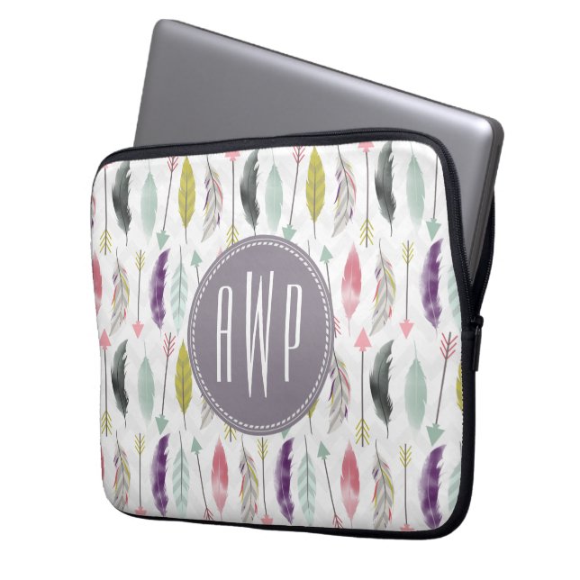 Feathers and Arrows Monogram Laptop Sleeve (Front Left)