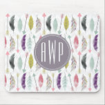 Feathers and Arrows Monogram Mouse Mat<br><div class="desc">A gift featuring a pattern of feathers and arrows.  Personalise with your monogram.</div>