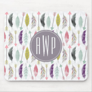 Feathers and Arrows Monogram Mouse Mat