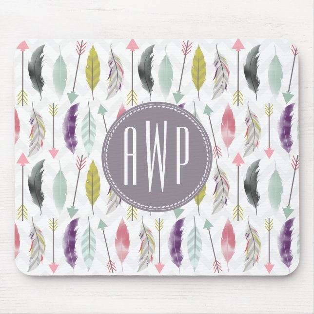 Feathers and Arrows Monogram Mouse Mat (Front)