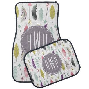 Feathers and Arrows Monogram Set of 4 Car Mats