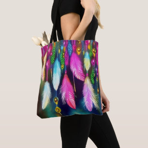 Feathers and beads tote bag