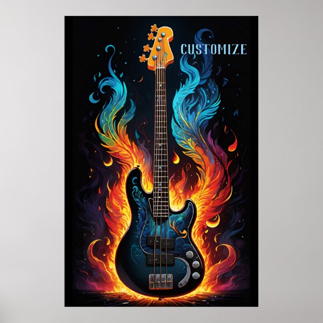 Feathers And Flames Electric Bass Guitar Poster (Front)