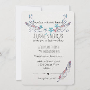 Feathers and Flowers Wedding Invitation